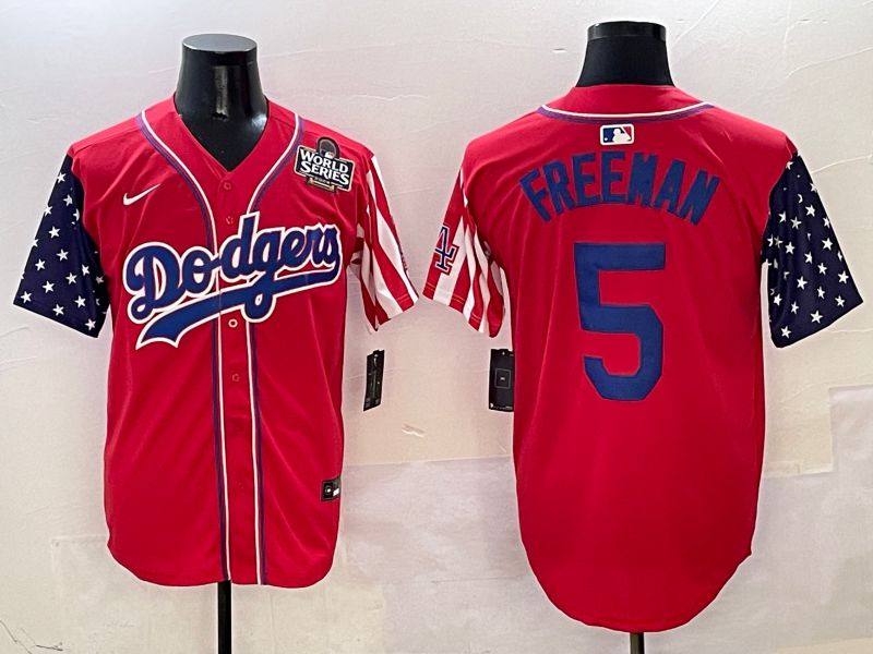 Men Los Angeles Dodgers #5 Freeman Red a generation of national flags Joint name 2025 Nike MLB Jersey style 8